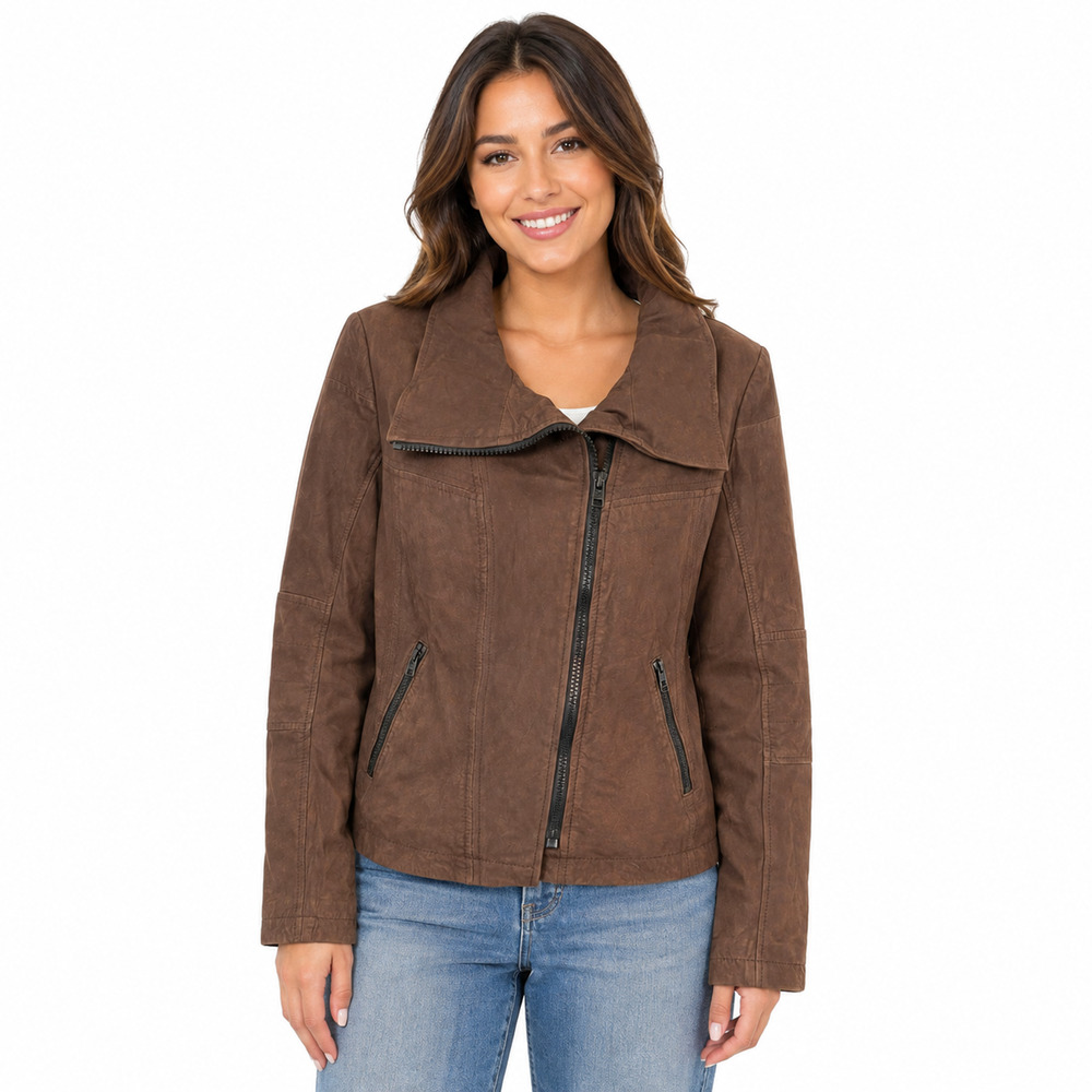 Buffalo Outerwear Genuine Leather Brown Moto Jacket Full Zip Rustic sz L